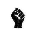Doodle style raised fist hand on white background. Protest, rebel, fight - isolated vector illustration