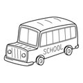 Doodle-style school bus. Hand-drawn black and white vector illustration. Design elements are isolated on a white background Royalty Free Stock Photo