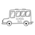 Doodle-style school bus. Hand-drawn black and white vector illustration. Design elements are isolated on a white background Royalty Free Stock Photo