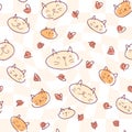Doodle style seamless pattern of cats and hearts on grid disorted background. Perfect for T-shirt, textile and print. Hand drawn Royalty Free Stock Photo