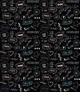 Doodle style seamless pattern with speech bubbles and comic style elements, hand drawn illustration on a chalkboard Royalty Free Stock Photo