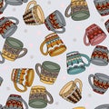 Doodle style seamless pattern with tea cups