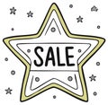 Doodle style star shaped SALE tag with decorative elements and sparkles Royalty Free Stock Photo