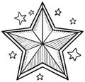 Doodle Style Star Shapes with Line Fill Pattern and Bold Outline Hand Drawn Royalty Free Stock Photo