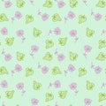 Doodle style strawberries and flowers summer seamless pattern. Perfect for scrapbooking, textile and prints. Royalty Free Stock Photo