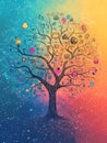 Doodle-style tree of communication where branches include listening, feedback, openness, and synergy, soft gradient background Royalty Free Stock Photo