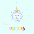 Doodle style vector illustration for cards, invitations. Lion unicorn and stars