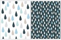 Cute Hand Drawn Baby Shower Vector Semaless Pattern with Blue, Gray and Beige Rain Drops.