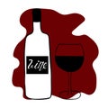 Doodle style wine set illustration in vector format including bottle and glass. Vector EPS 10.