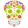 Doodle stylized colorful skull, hand drawing Flower silhouette, stock vector illustration