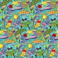 Doodle Summer Beach Seamless Pattern