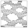 Doodle summer sky with ornaments. Hand drawn coloring page for adults. Vector illustration