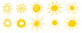 Doodle sun icons. Hot weather suns collection isolated on white. Royalty Free Stock Photo