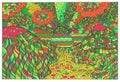 Doodle surreal landscape. Fantastic colorful psychedelic graphic