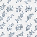 Doodle surrealistic sea monsters and beasts seamless pattern. Fantasy print for tee, paper, textile and fabric. Doodle vector