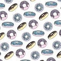 Doodle tasty donuts desserts pastry background