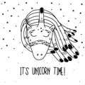 Doodle tattoo art unicorn vector card