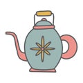 Doodle tea pot vector illustration. Hand drawn cute kettle with flower in trendy simple groovy style isolated on white Royalty Free Stock Photo