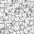 Doodle teeth black and white seamless pattern. Cute dental characters coloring page