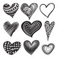 Doodle textured hearts set