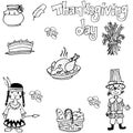 Doodle of Thanksgiving indian people and food Royalty Free Stock Photo