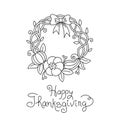 Doodle Thanksgiving Wreath Freehand Vector Drawing