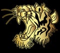 Golden Japanese tiger head tattoo design vector