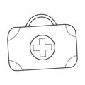 Doodle Tourist medical kit. A portable suitcase with medicines for cars, camping, hiking, at home. Outline black and