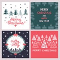 Doodle tree christmas cards and invitations. Hand drawn xmas trees logo. Holly jolly holiday lettering flyers Royalty Free Stock Photo