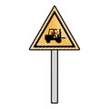 Doodle triangle caution emblem and laborer with forklift