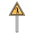 Doodle triangle caution emblem and laborer with mallet