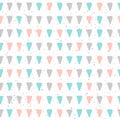 Doodle triangle seamless background. Grey, blue and pink triangle.