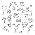 Doodle Valentines Day sweets set. Hand drawn desserts Royalty Free Stock Photo