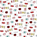 Doodle Valentines Day, Wedding seamless pattern. Love you Royalty Free Stock Photo