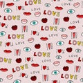 Doodle Valentines Day, Wedding seamless pattern. Romantic card Royalty Free Stock Photo