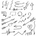 Doodle vector arrows and design elements. Hand drawn set of icons, frames, borders, arrows in cartoon style. Elements Royalty Free Stock Photo