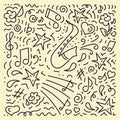 Doodle vector background, saxophone. Poster music concert, festival.. Poster music concert, festival