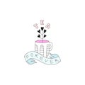 Doodle vector book with cup . Tea forever lettering. Royalty Free Stock Photo