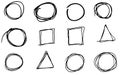 Doodle vector circles, rectangles and triangles. Hand drawn set, cartoon style