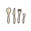 Doodle vector cutlery set. Color spoon, fork, knife Royalty Free Stock Photo