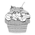 doodle vector of dessert cupcake coloring book for adults vector illustration. Anti-stress coloring for adult. Zentangle style