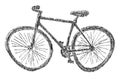 Doodle vector drawing of old abstract bicycle with curved wheels Royalty Free Stock Photo