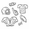 Doodle vector Football and rugby equipments. American Football Icons Sketch