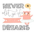 Doodle vector illustration with cute ballet dancer pig and lettering