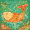 Doodle vector illustration of gold fish, sea background Royalty Free Stock Photo