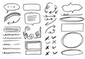 Doodle vector lines and curves.Hand drawn check and arrows signs. Set of simple doodle lines, curves, frames and spots. Collection Royalty Free Stock Photo