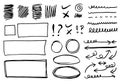 Doodle vector lines and curves.Hand drawn check and arrows signs. Set of simple doodle lines, curves, frames and spots. Collection Royalty Free Stock Photo