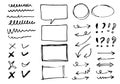 Doodle vector lines and curves.Hand drawn check and arrows signs. Set of simple doodle lines, curves, frames and spots. Collection Royalty Free Stock Photo