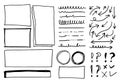 Doodle vector lines and curves.Hand drawn check and arrows signs. Set of simple doodle lines, curves, frames and spots. Collection Royalty Free Stock Photo