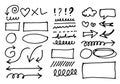 Doodle vector lines and curves.Hand drawn check and arrows signs. Set of simple doodle lines, curves, frames and spots. Collection Royalty Free Stock Photo